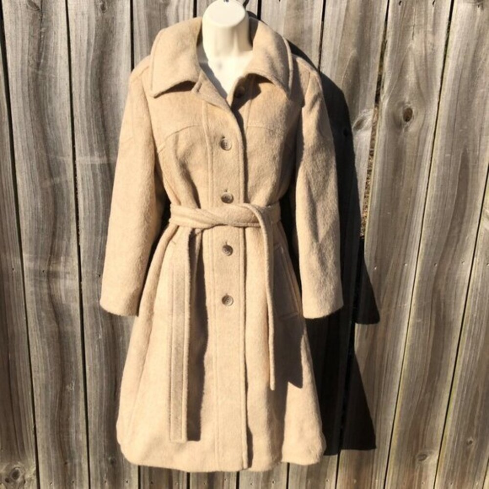 Lorendale Vintage Trench Coat Medium Jacket Tan Tie Button Down Long Sleeve Wool